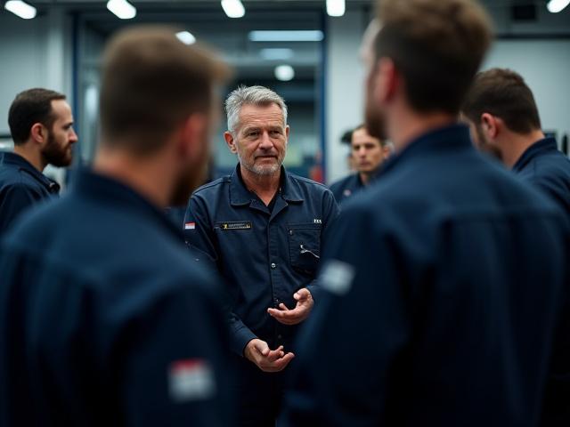 専門家と洗車スタッフが議論する研修風景