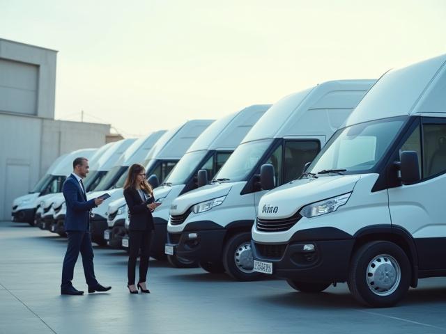 整列されたフリート車両とビジネスマンのシルエット