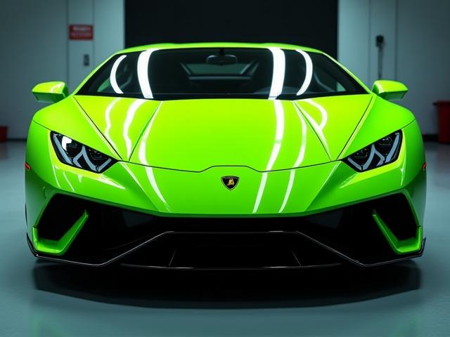 ランボルギーニの複雑なボディラインに精密に貼られたペイントプロテクションフィルム